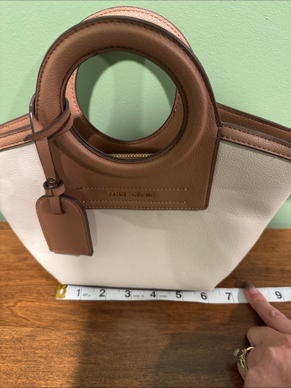 Anne Klein Cream Mini Tote with Tan Circular Top Handle —FAST SHIP - Picture 2 of 4